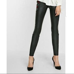 Express Embroidered Faux Leather Black Leggings
